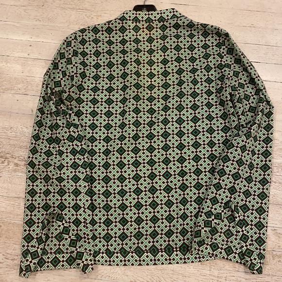 Tory Burch crop tunic logo print blouse side slit  size 6 GC - Picture 14 of 16